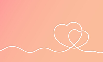 Continuous line drawing two hearts. Love concept. Valentines day. Vector on isolated pink background. EPS 10.