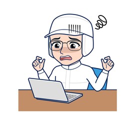 young man in white hygienic clothes