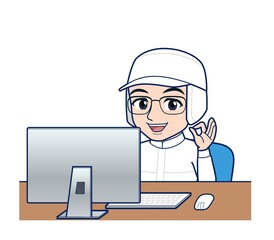 young man in white hygienic clothes