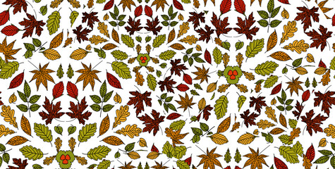 Mandala ornaments autumn leaves - seamless pattern