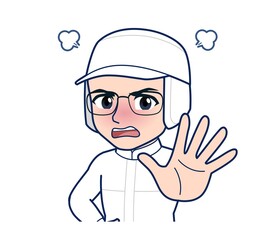 young man in white hygienic clothes