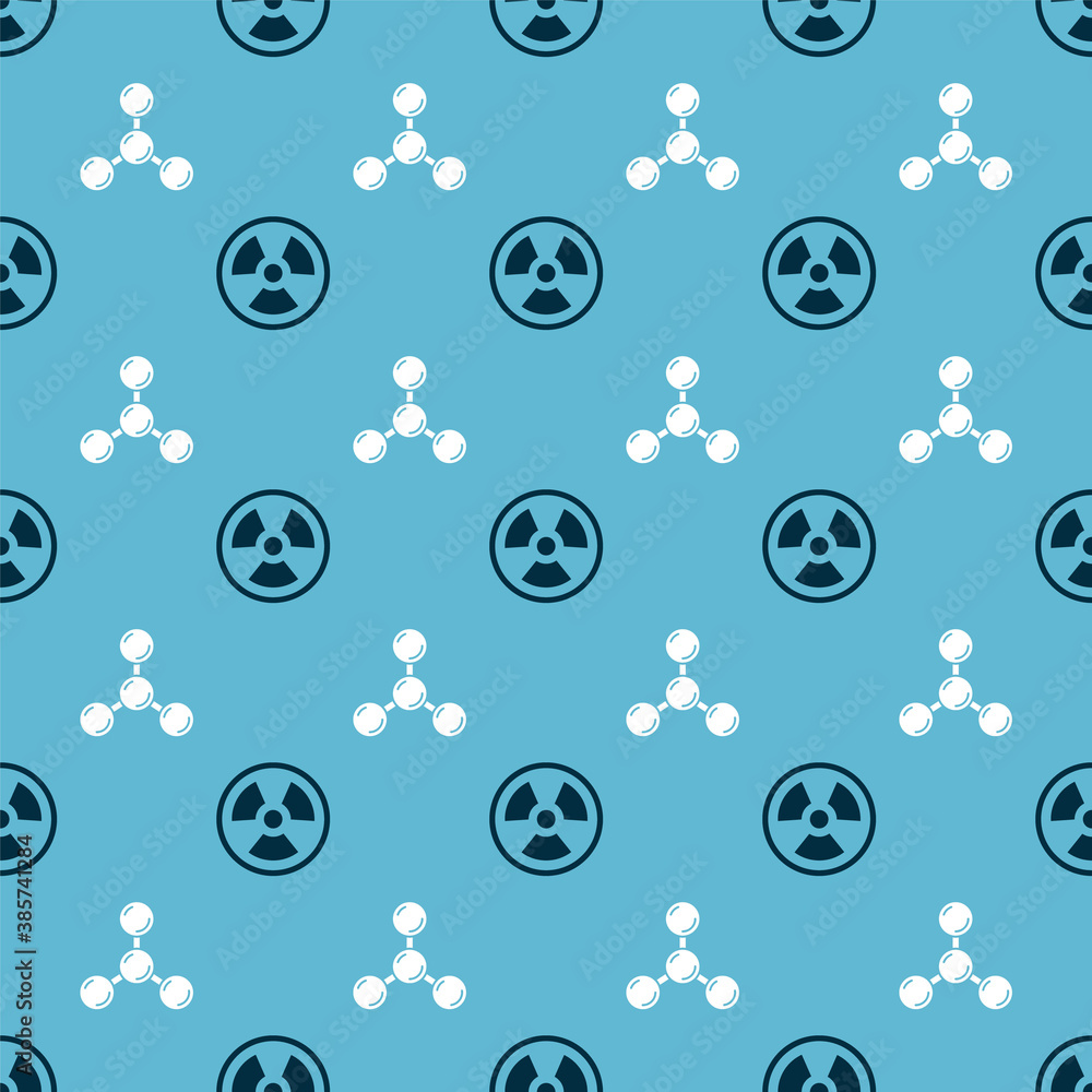 Poster set radioactive and molecule on seamless pattern. vector.