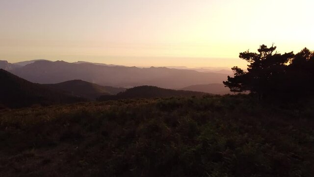 basque mountains at sunset (dron footage)