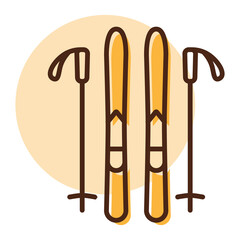 Ski and sticks vector icon. Winter sign