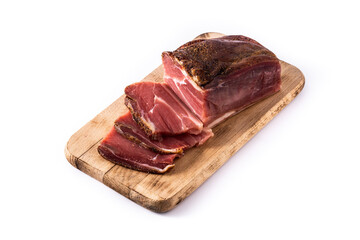 Dried and smoked meat isolated on white background
