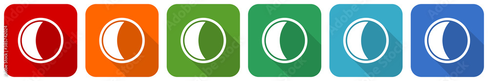 Leinwandbilder moon icon set, flat design vector illustration in 6 colors options for webdesign and mobile applicat