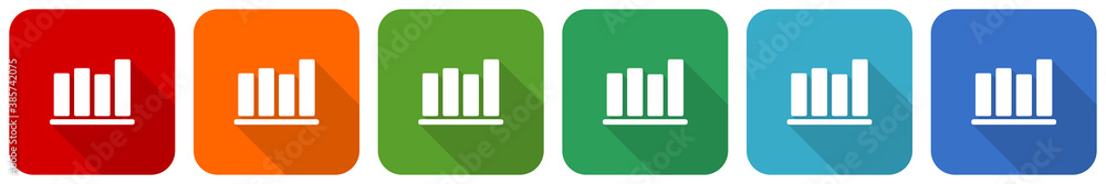 Leinwandbilder bar chart icon set, flat design vector illustration in 6 colors options for webdesign and mobile app