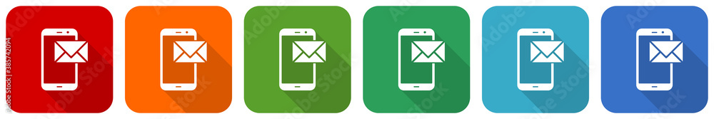 Fototapete Mail icon set, flat design vector illustration in 6 colors options for webdesign and mobile applications
