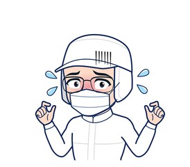 young man in white hygienic clothes