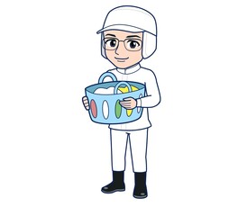young man in white hygienic clothes