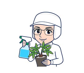 young man in white hygienic clothes