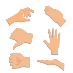 Set of hands in different gestures , hand showing signal or sign collection. Vector hands showing and pointing, holding and representing
