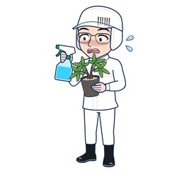 young man in white hygienic clothes