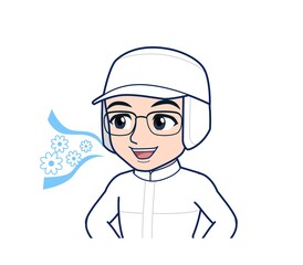 young man in white hygienic clothes