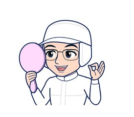 young man in white hygienic clothes