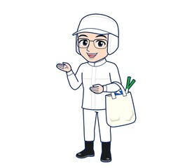 young man in white hygienic clothes