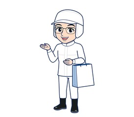 young man in white hygienic clothes