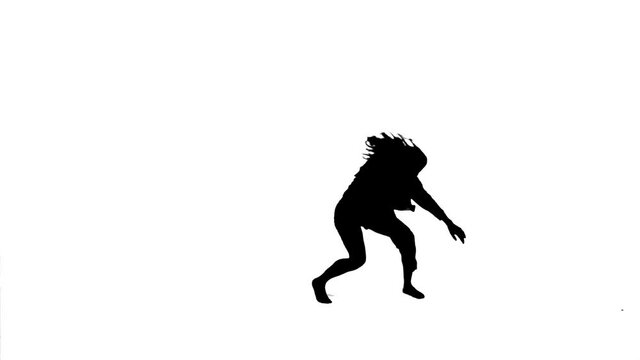 Silhouette. Professional dancer performs various skills, white background.