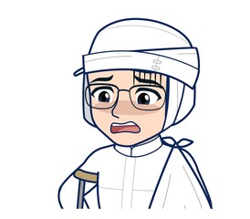 young man in white hygienic clothes