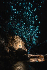 Glow worm cave in New Zealand Cueva con gusanos brillanes en Nueva Zelanda