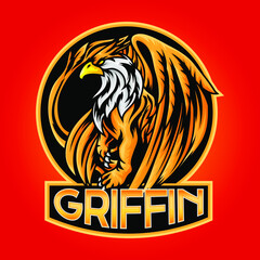 Griffin bird golden esport logo mascot design illustration