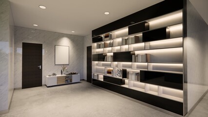 3d rendering. Interior house modern open living space with modern minimal  style  apartment residence.Home decoration  interior design idea.