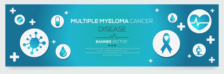 Creative (Multiple Myeloma Cancer) disease Banner Word with Icons ,Vector illustration.	
