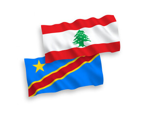Fototapeta na wymiar Flags of Lebanon and Democratic Republic of the Congo on a white background