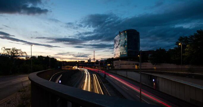 Sunset time lapse of Berlin city highway with slider movement