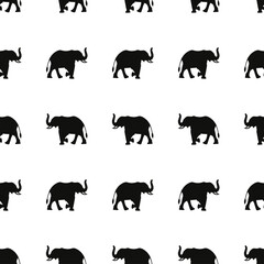Black and white pattern of silhouettes of elephants