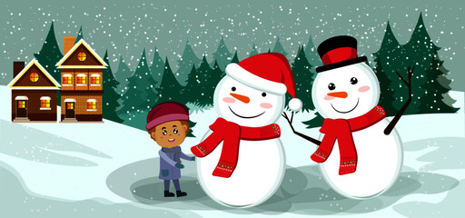 children playing with snowman