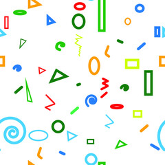 Hipster fashion .Trendy seamless pattern in Memphis style and with different shapes i. Jumble design . Repeating zigzag smooth lines vector background . Cool geometric texture .