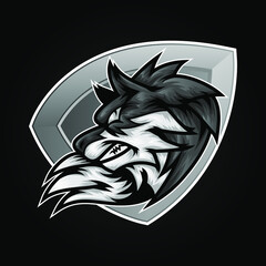 Wild wolf esport mascot logo design shied for sport team