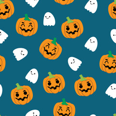 Seamless pattern with cartoon halloween theme. for fabric print, textile, gift wrapping paper. colorful vector for kids, flat style