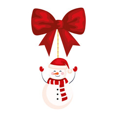 merry christmas snowman with bowtie hanging design, winter season and decoration theme Vector illustration