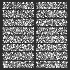 Set of vintage decorative elements. Floral decorations in antique style.