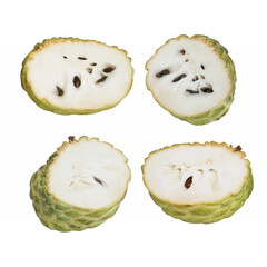 Half of custard apple isolated on white background. Image stacked with clipping path for artwork advertising.