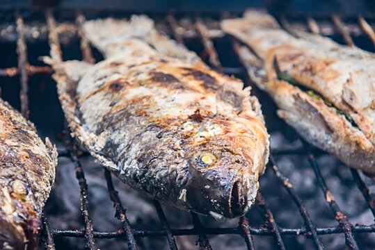 Salt grilled fish on the coals is a traditional Thai dishish