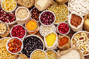 Assorted different types of beans and cereals grains