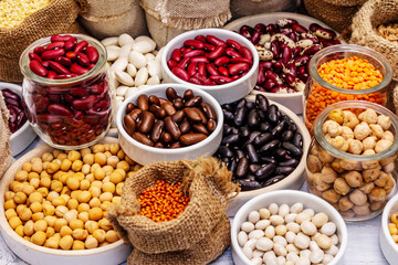 Assorted different types of beans and cereals grains