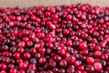 Ripe fresh cranberries as natural, food, berries background	