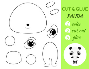 Coloring book cut and glue baby panda. Educational paper game for preschool children. Cut and Paste Worksheet. Color, cut parts and glue on paper.Cartoon character. Vector stock illustration.