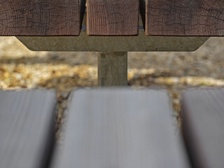 Wooden bench seat detail, Detail einer Holzsitzbank