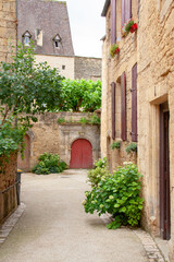 Fototapeta na wymiar Sarlat-la-Canéda. Rue en centre-ville. Dordogne. Nouvelle Aquitaine