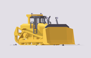 Vector dozer. Big yellow bulldozer on light background © Paul Kovaloff
