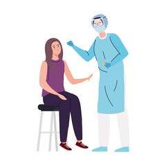 doctor making covid 19 virus test to a woman on chair design of 2019 ncov cov and coronavirus theme Vector illustration