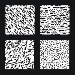 Fototapeta premium Hipster fashion .Trendy seamless pattern in Memphis style and with different shapes i. Jumble design . Repeating zigzag smooth lines vector background . Cool geometric texture .
