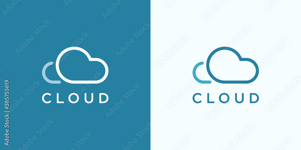 Poster abstract cloud logo. blue linear shape cloud computing isolated on double background. usable for bus