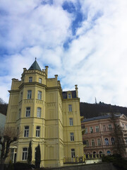Fototapeta na wymiar Houses in city center of Karlovy Vary, Czech Republic