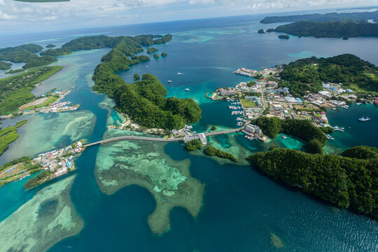 Aerial View Of Downtown Koror, Palau